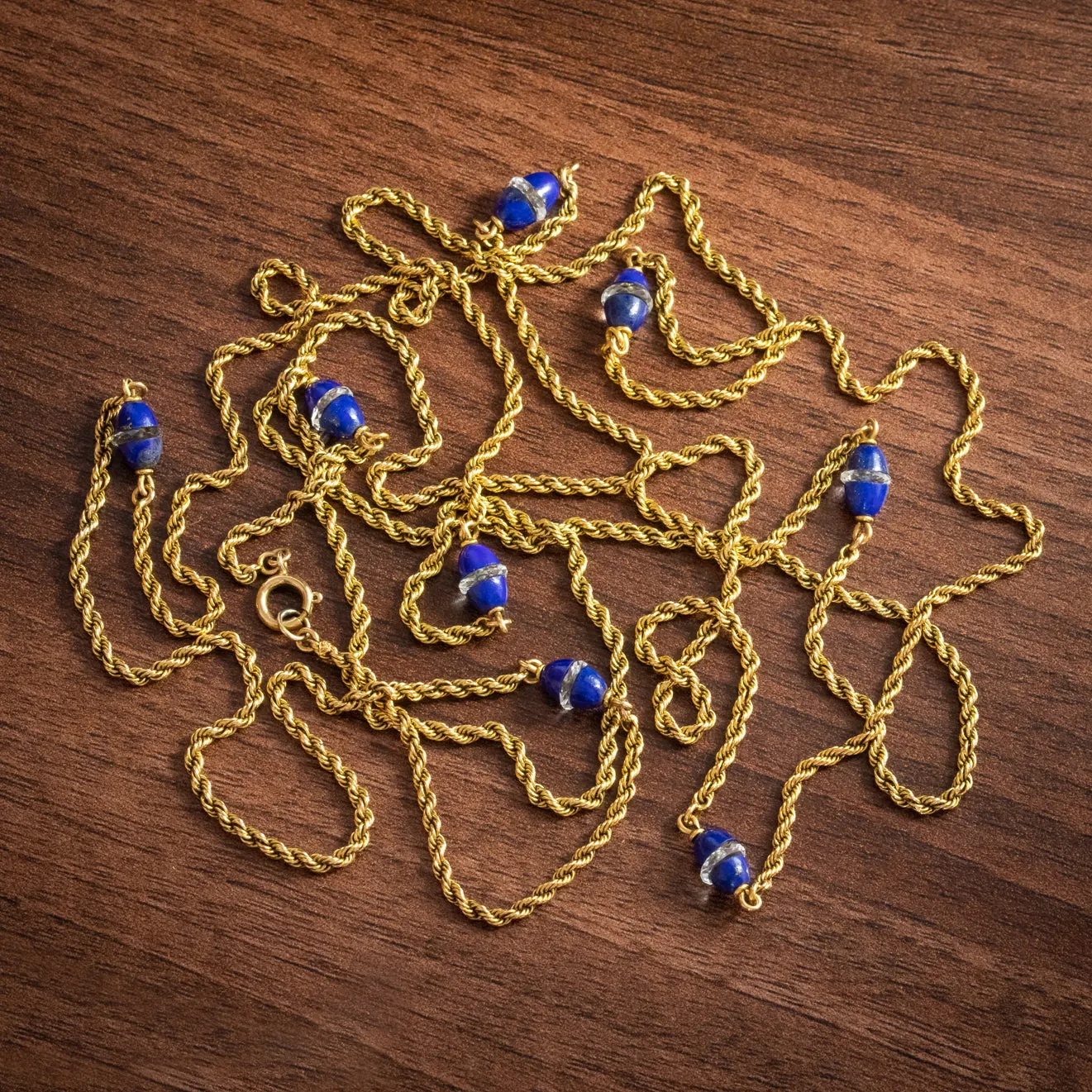 Antique Victorian Lapis Lazuli Chain Necklace 15ct Gold Circa 1900