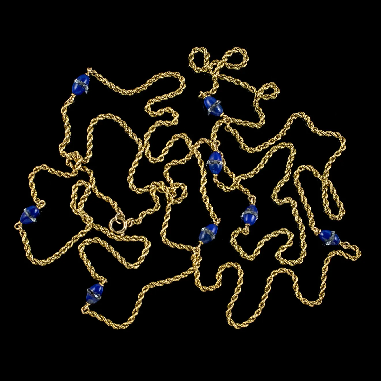 Antique Victorian Lapis Lazuli Chain Necklace 15ct Gold Circa 1900