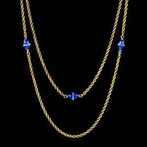 Antique Victorian Lapis Lazuli Chain Necklace 15ct Gold Circa 1900