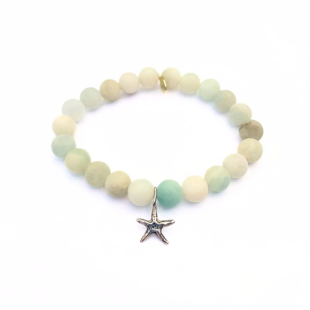 Aquamarine Bracelet | Matte   Silver Starfish