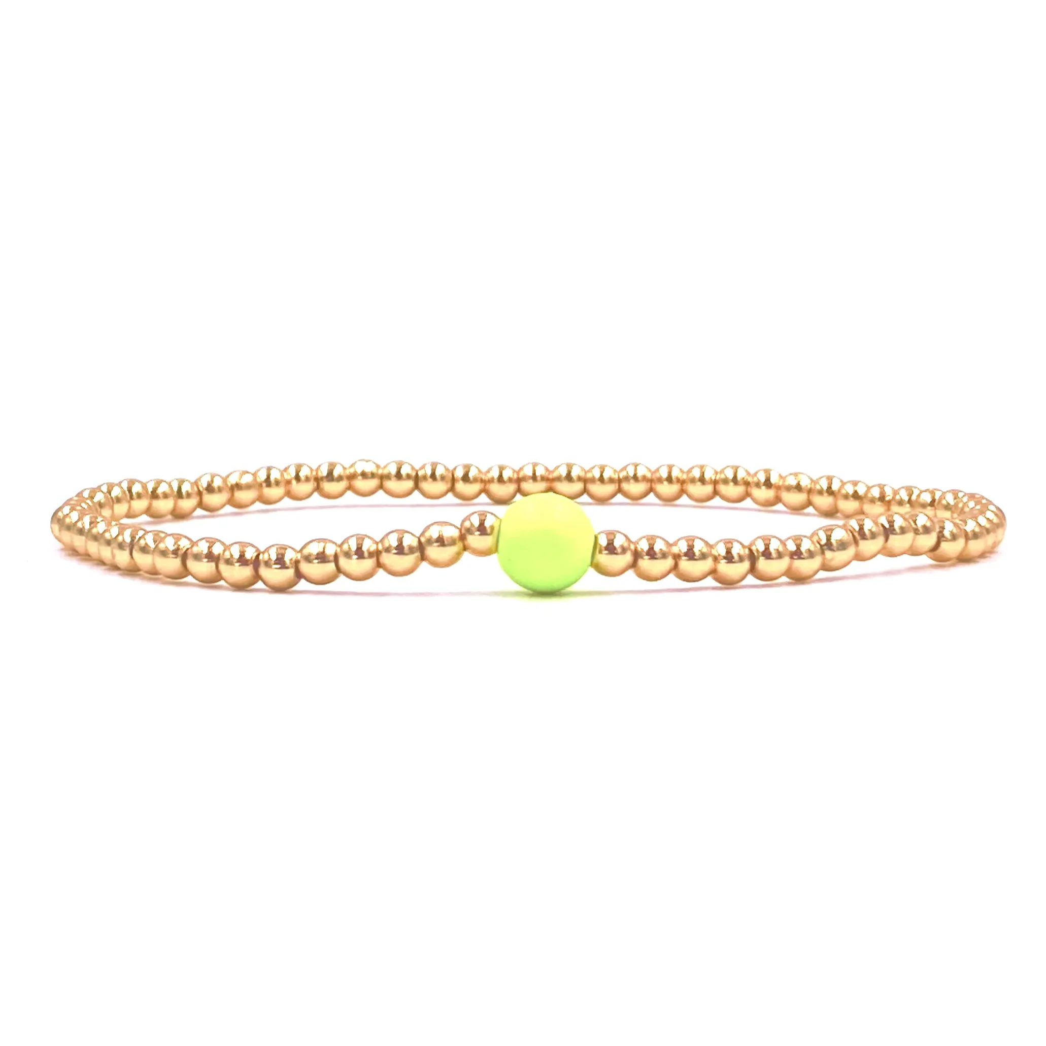 Ashley Gold Stainless Steel Gold Plated 3MM Ball Beaded Center Enamel Stretch Bracelet