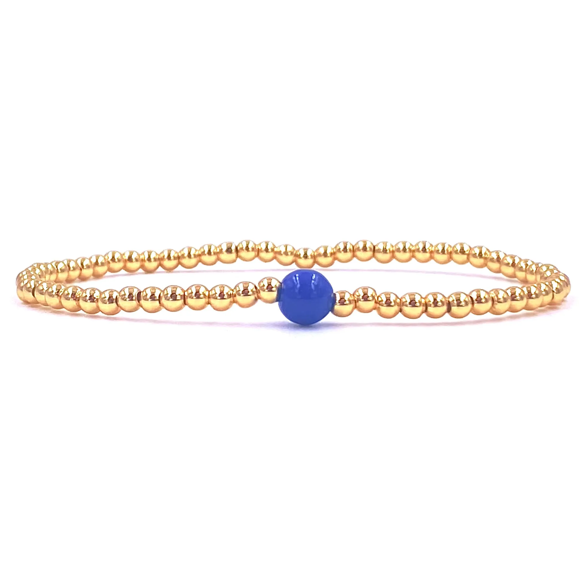 Ashley Gold Stainless Steel Gold Plated 3MM Ball Beaded Center Enamel Stretch Bracelet