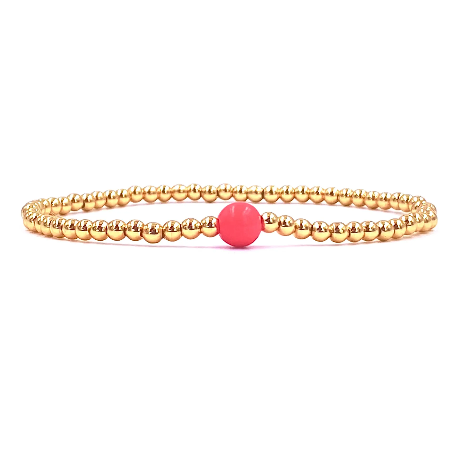 Ashley Gold Stainless Steel Gold Plated 3MM Ball Beaded Center Enamel Stretch Bracelet
