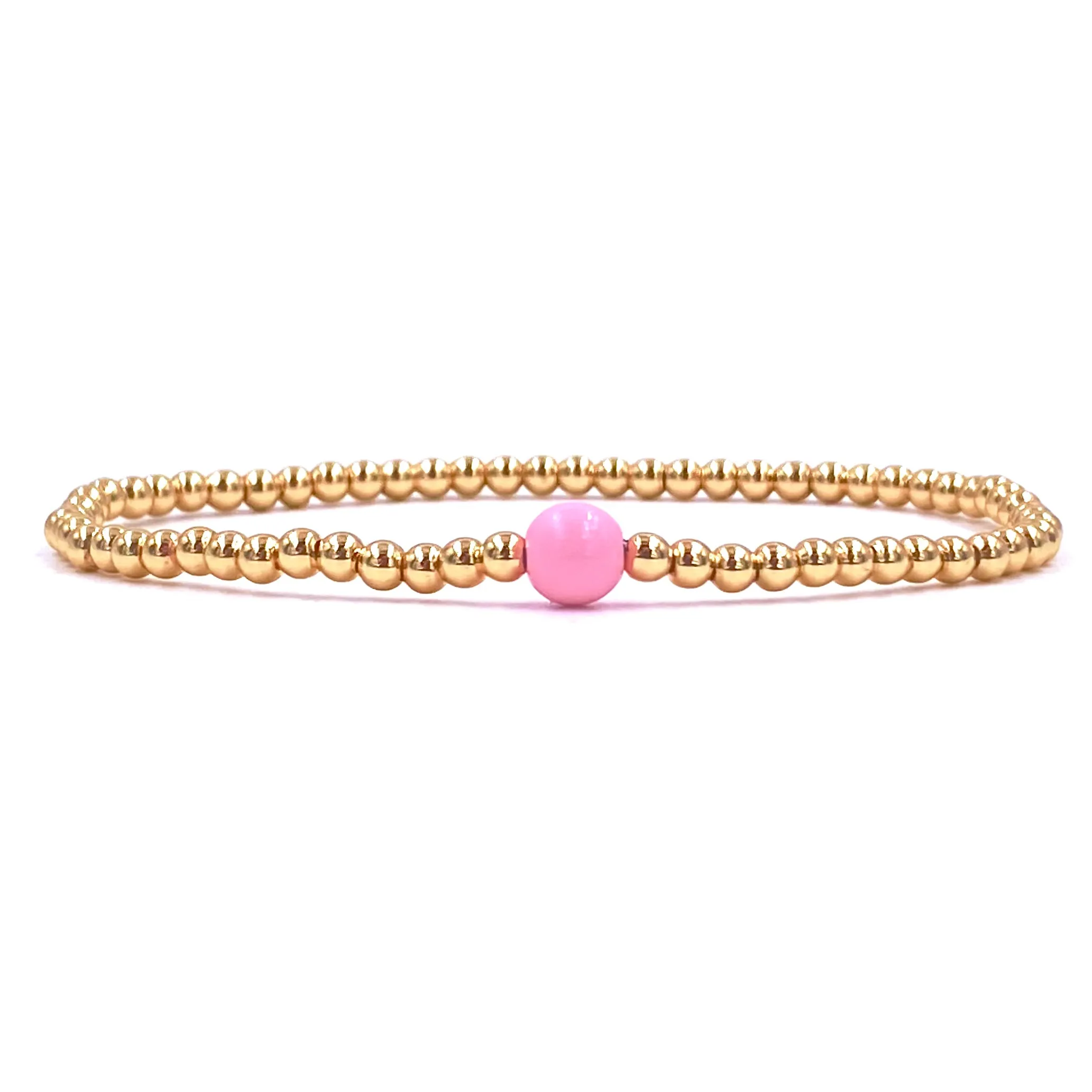 Ashley Gold Stainless Steel Gold Plated 3MM Ball Beaded Center Enamel Stretch Bracelet