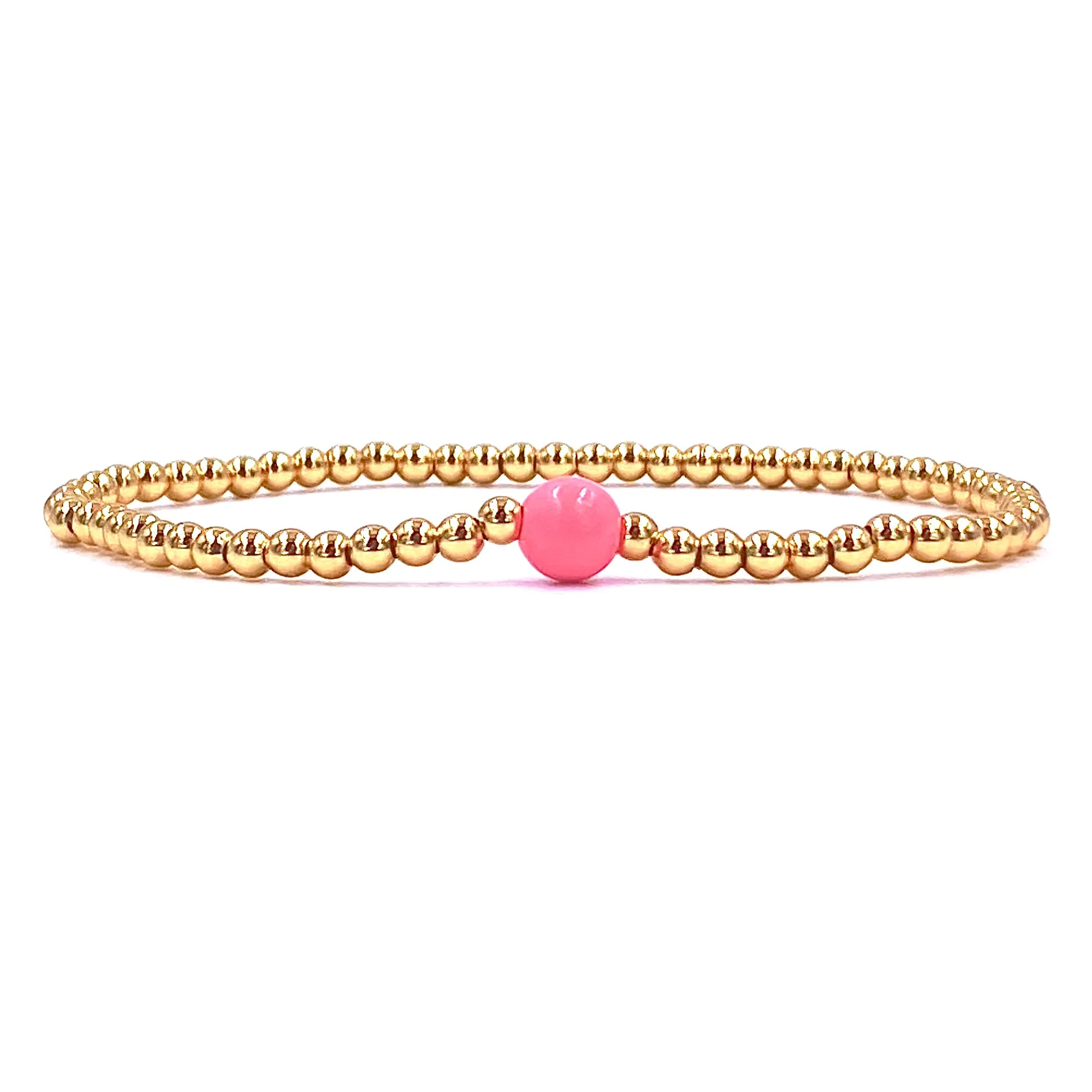 Ashley Gold Stainless Steel Gold Plated 3MM Ball Beaded Center Enamel Stretch Bracelet