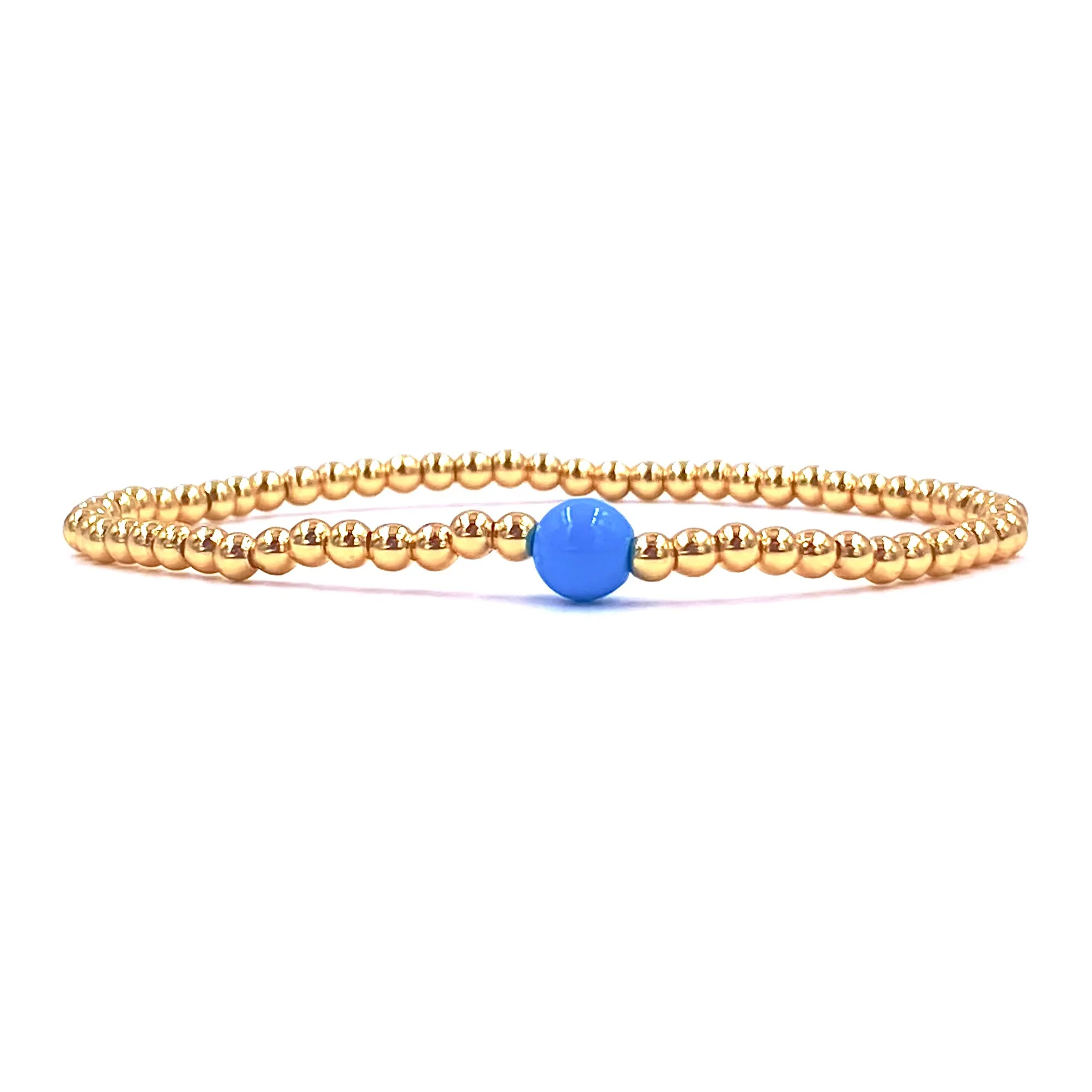Ashley Gold Stainless Steel Gold Plated 3MM Ball Beaded Center Enamel Stretch Bracelet