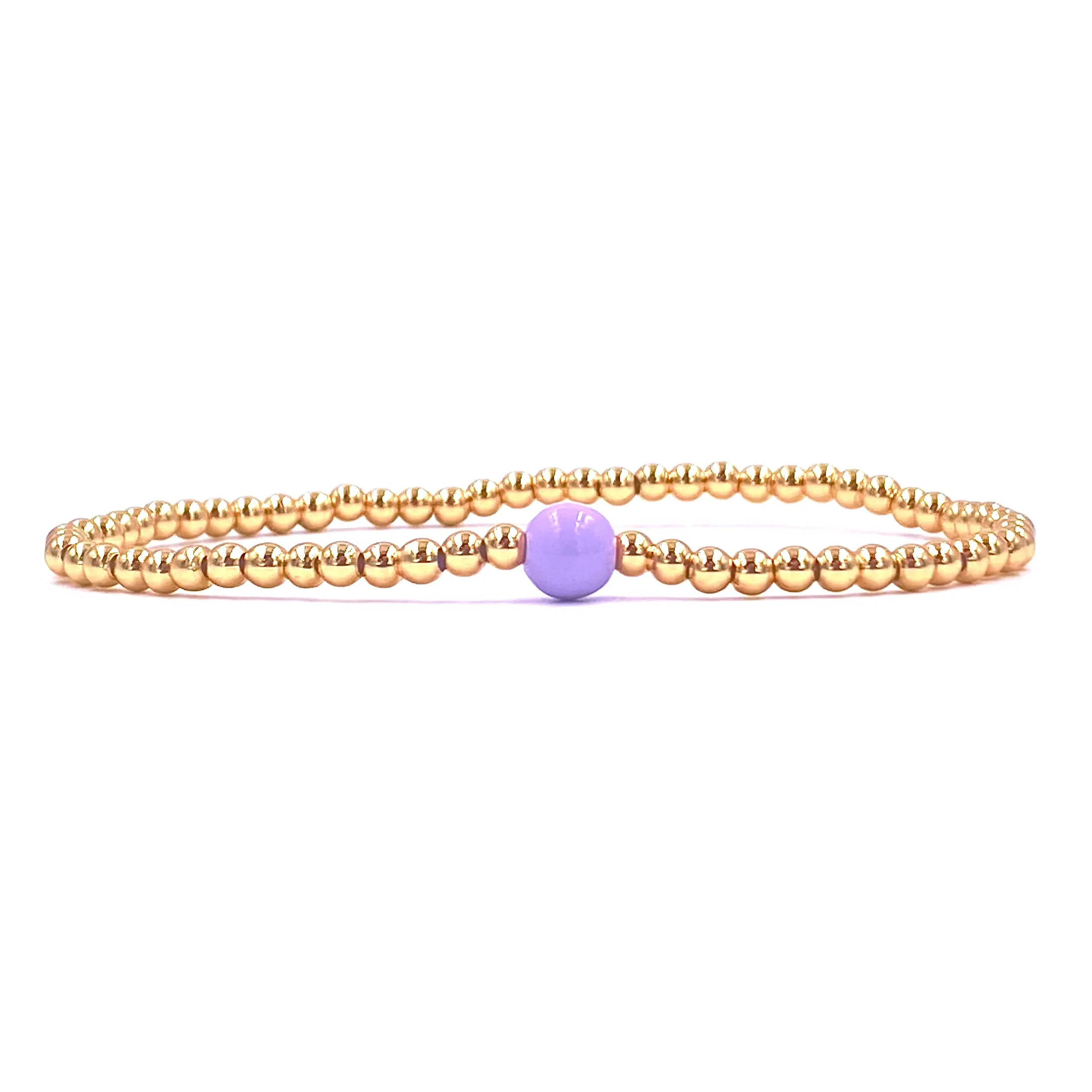 Ashley Gold Stainless Steel Gold Plated 3MM Ball Beaded Center Enamel Stretch Bracelet