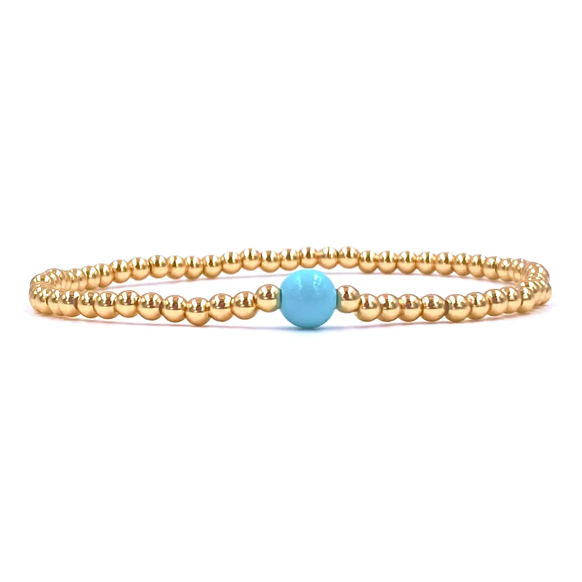 Ashley Gold Stainless Steel Gold Plated 3MM Ball Beaded Center Enamel Stretch Bracelet