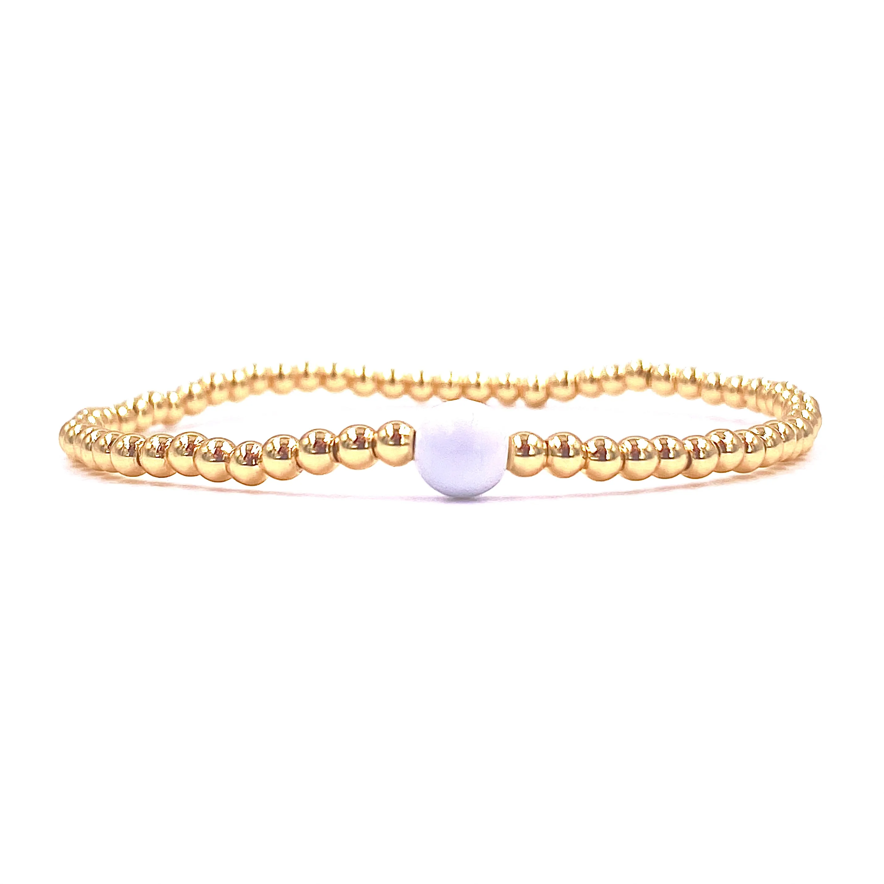 Ashley Gold Stainless Steel Gold Plated 3MM Ball Beaded Center Enamel Stretch Bracelet