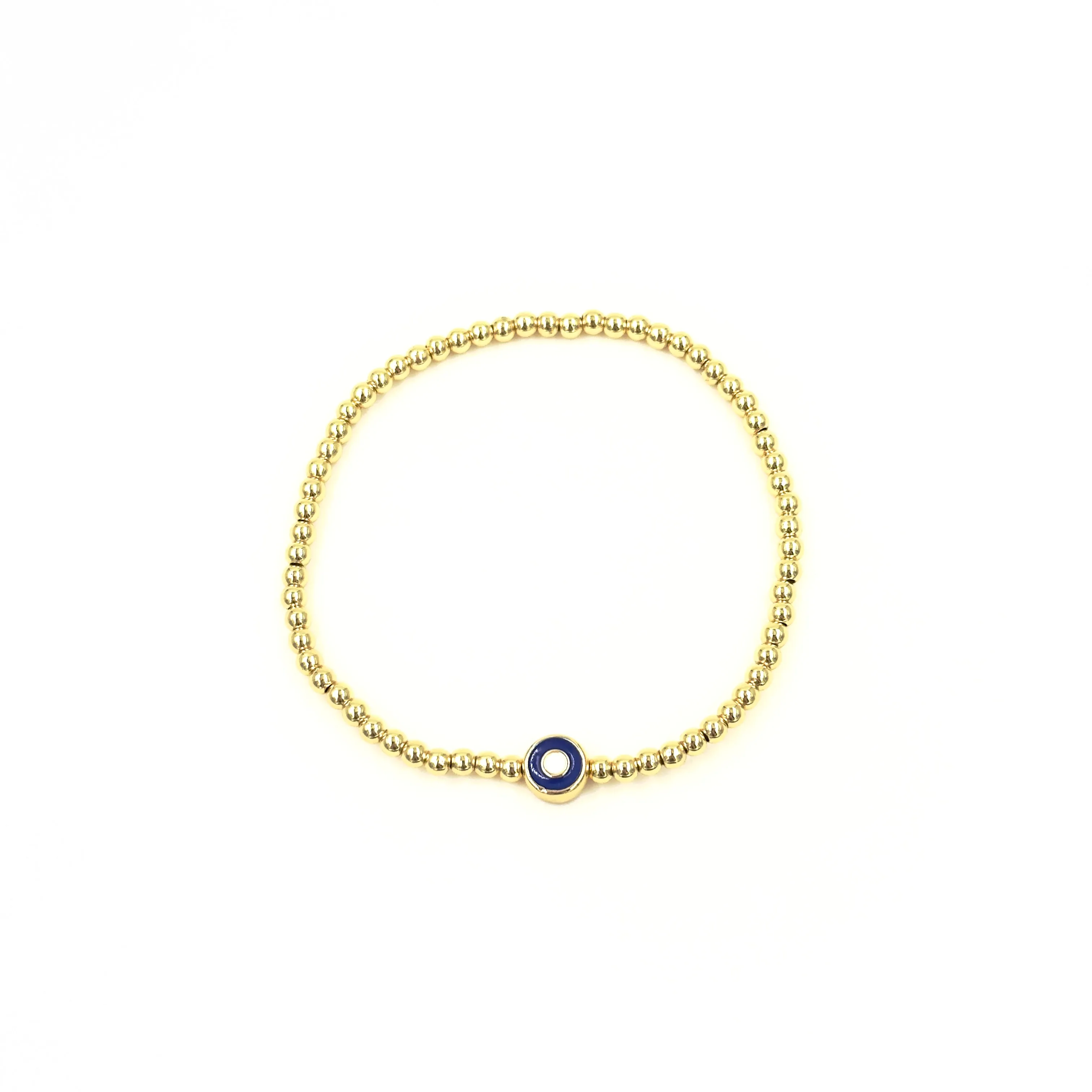 Ashley Gold Stainless Steel Gold Plated Center Enamel Evil Eye Stretch Beaded Bracelet