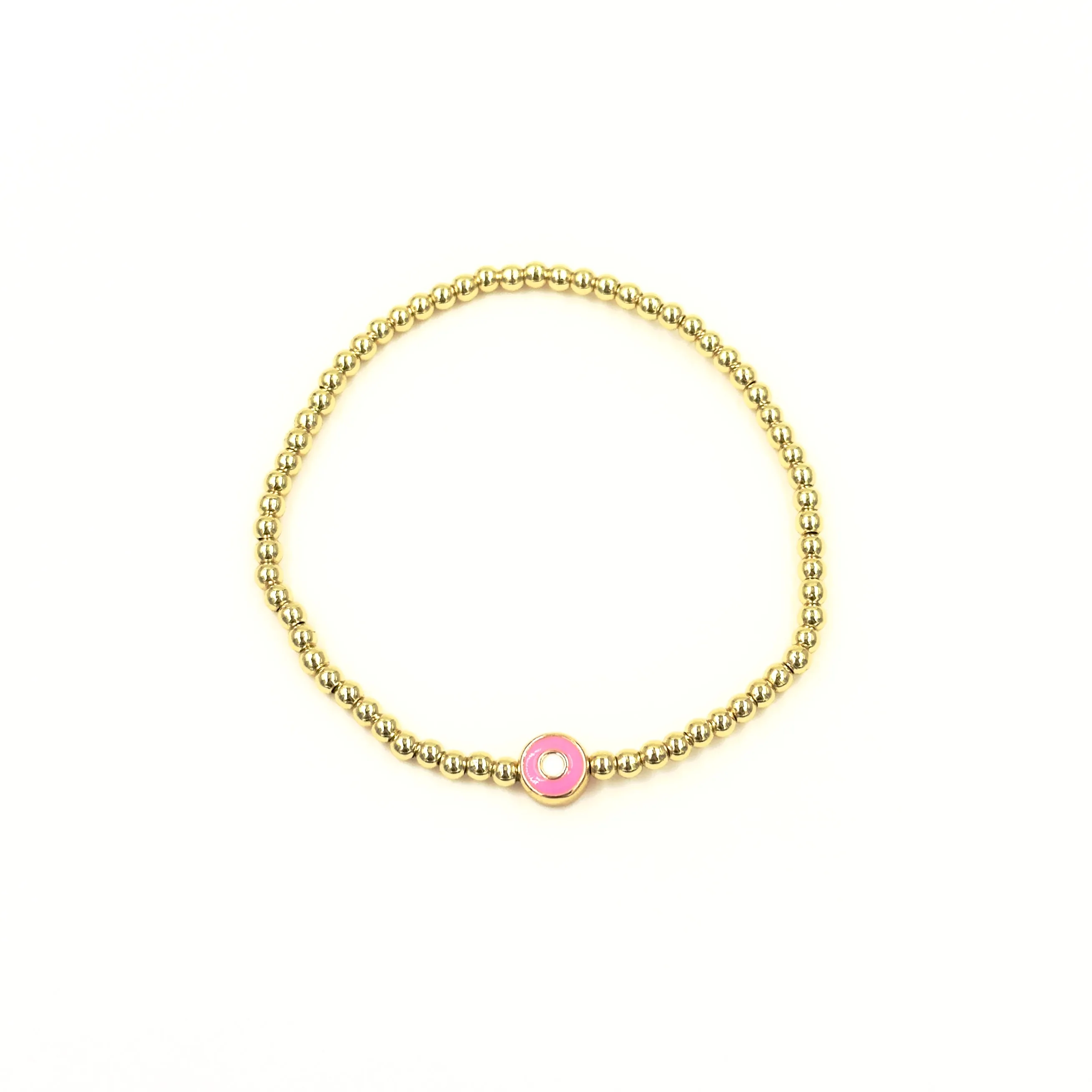 Ashley Gold Stainless Steel Gold Plated Center Enamel Evil Eye Stretch Beaded Bracelet