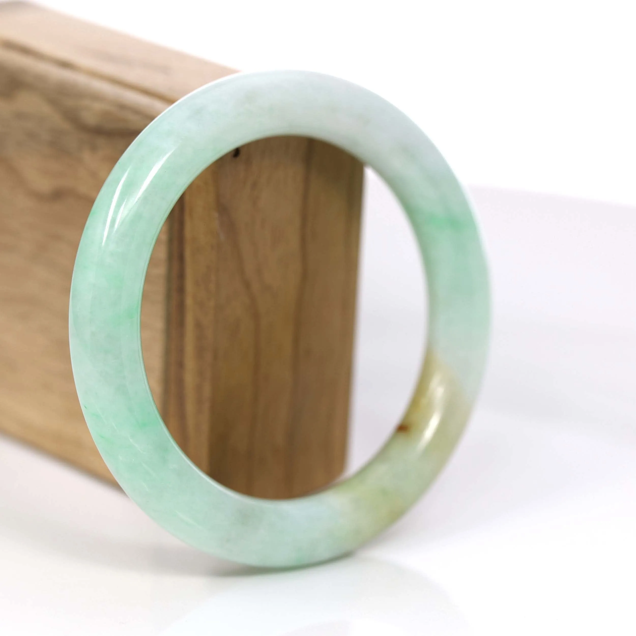 Baikalla Classic Yellow & Green Jadeite Jade Round Bangle Bracelet (58.20 mm) #876
