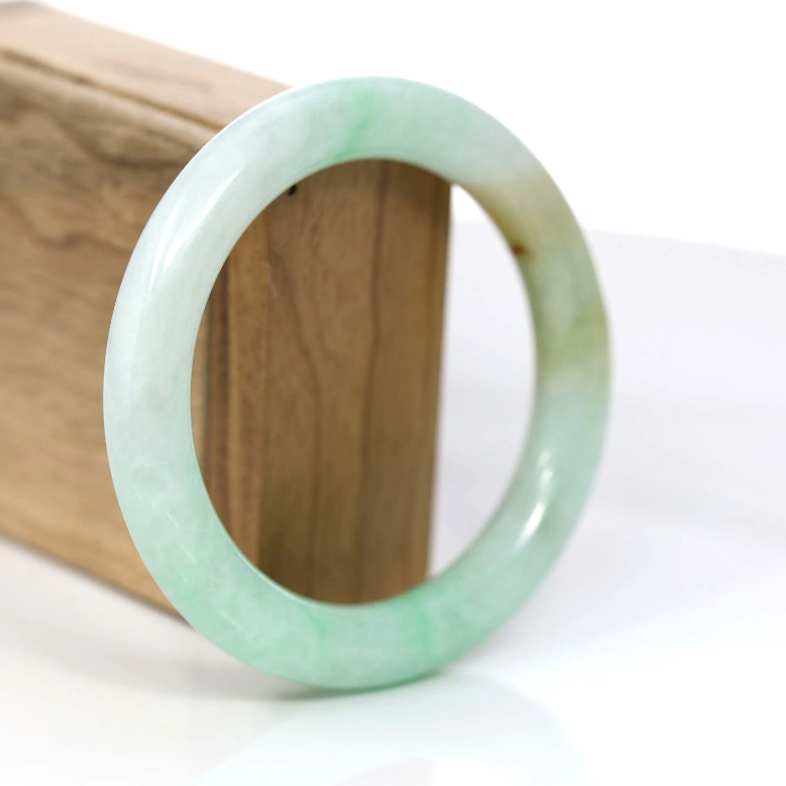 Baikalla Classic Yellow & Green Jadeite Jade Round Bangle Bracelet (58.20 mm) #876