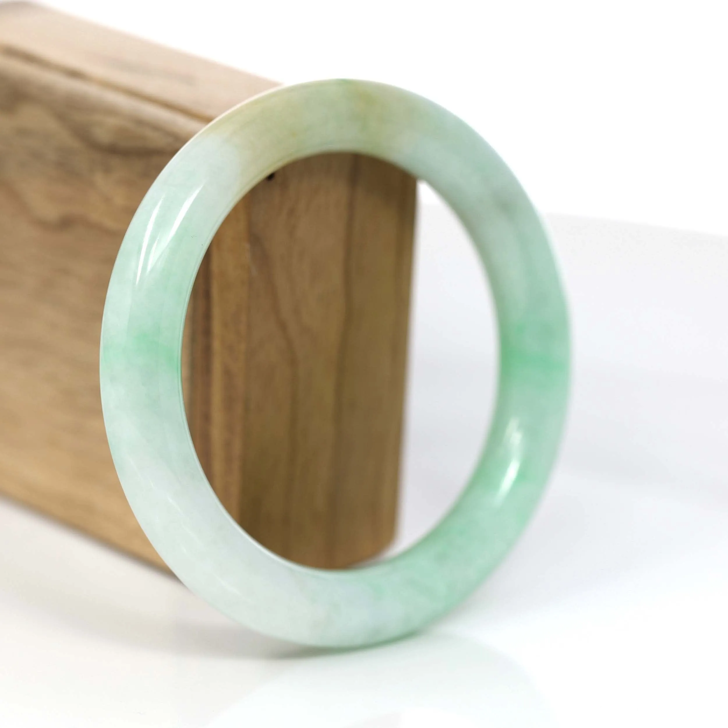 Baikalla Classic Yellow & Green Jadeite Jade Round Bangle Bracelet (58.20 mm) #876