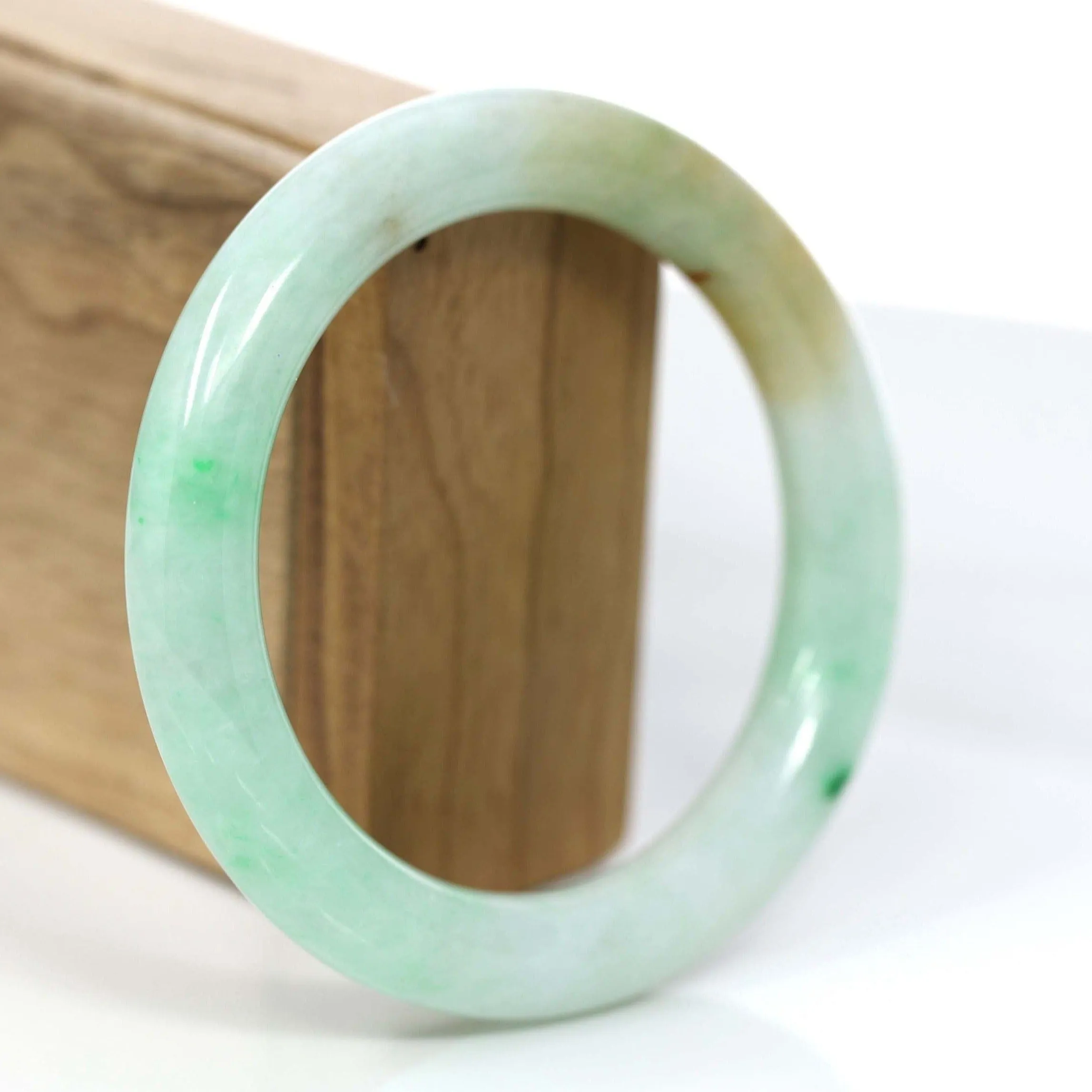 Baikalla Classic Yellow & Green Jadeite Jade Round Bangle Bracelet (58.20 mm) #876