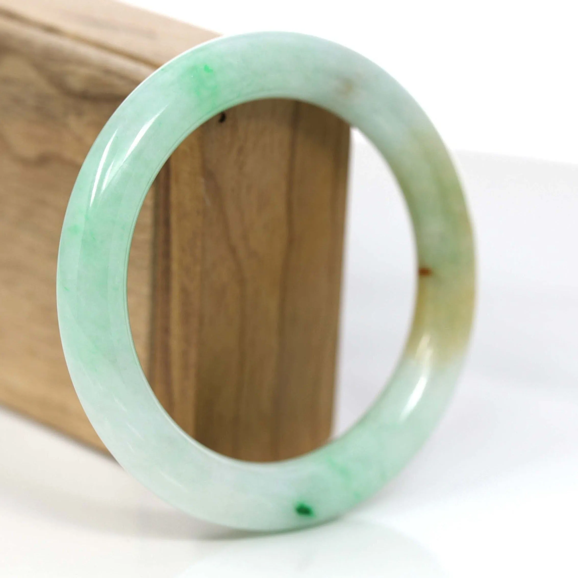Baikalla Classic Yellow & Green Jadeite Jade Round Bangle Bracelet (58.20 mm) #876