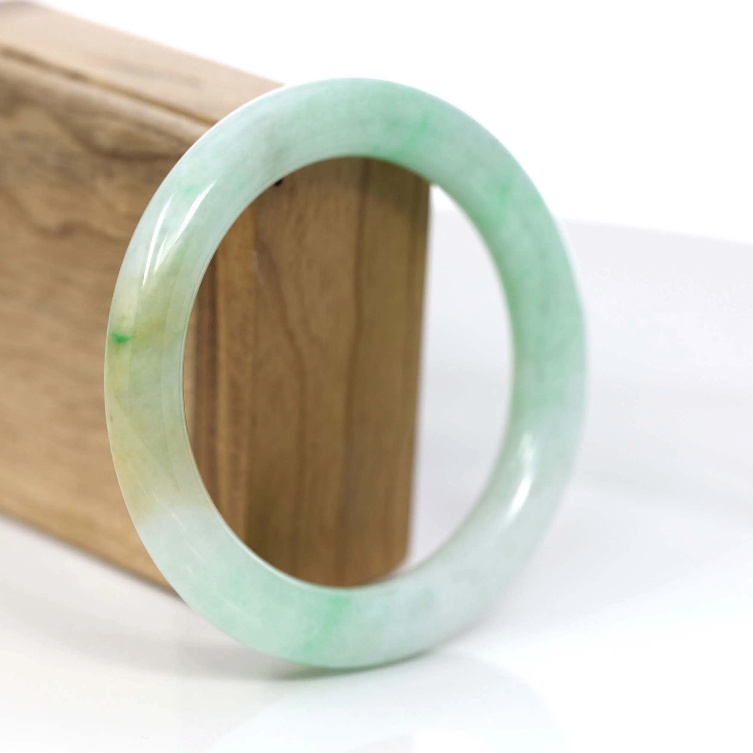 Baikalla Classic Yellow & Green Jadeite Jade Round Bangle Bracelet (58.20 mm) #876