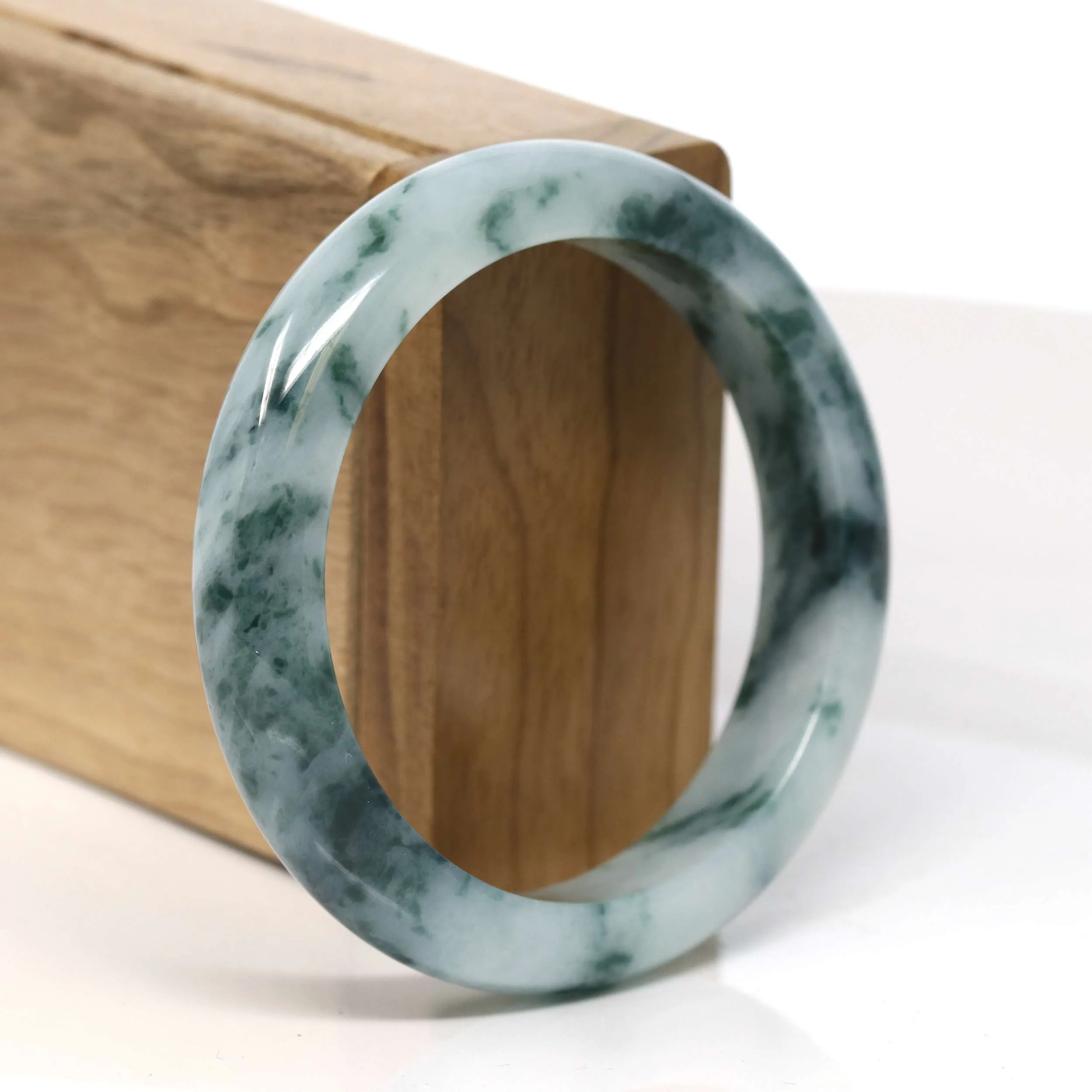 Baikalla "Half Round" Unique Blue Green Jadeite Jade Bangle Bracelet (56.58 mm) #T352