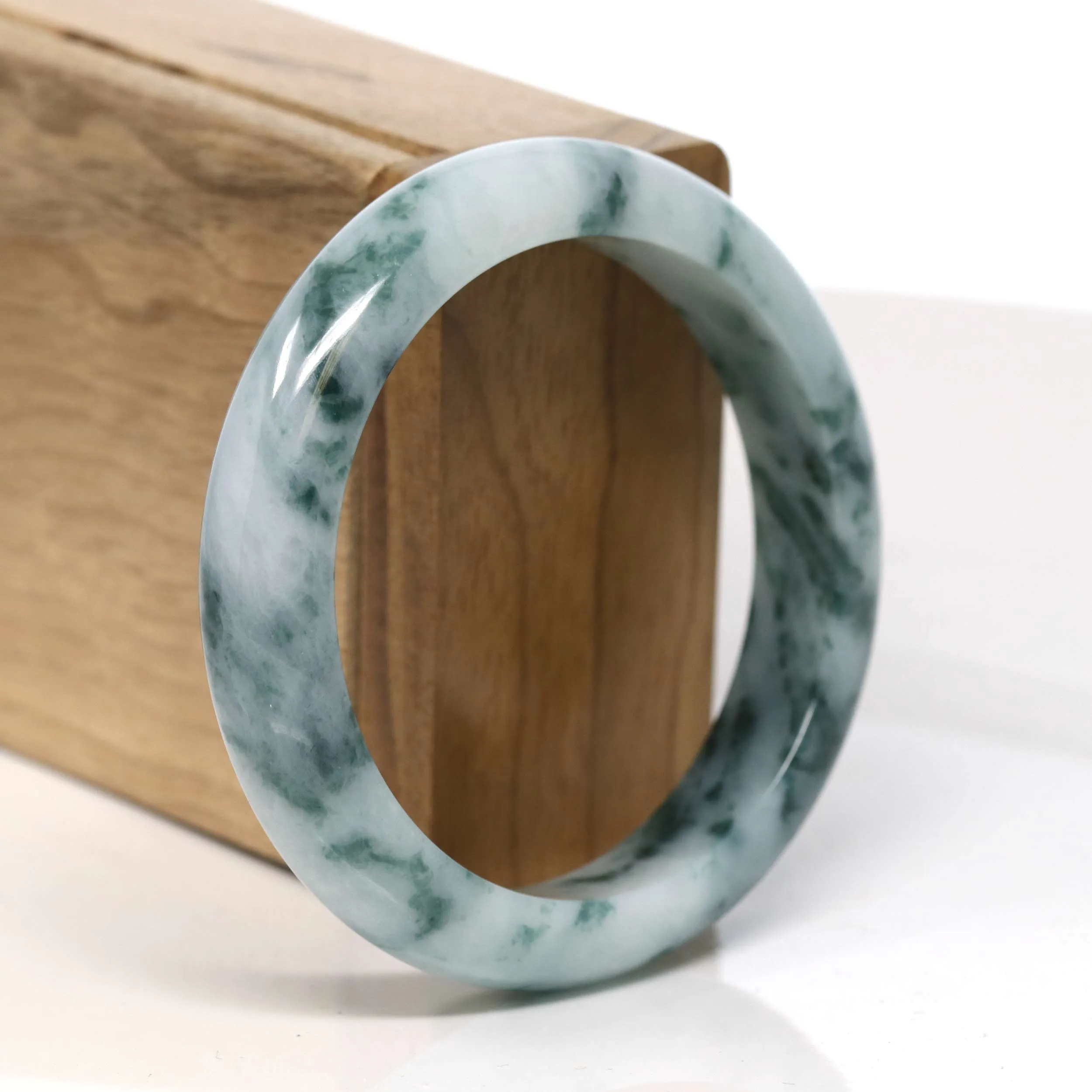 Baikalla "Half Round" Unique Blue Green Jadeite Jade Bangle Bracelet (56.58 mm) #T352