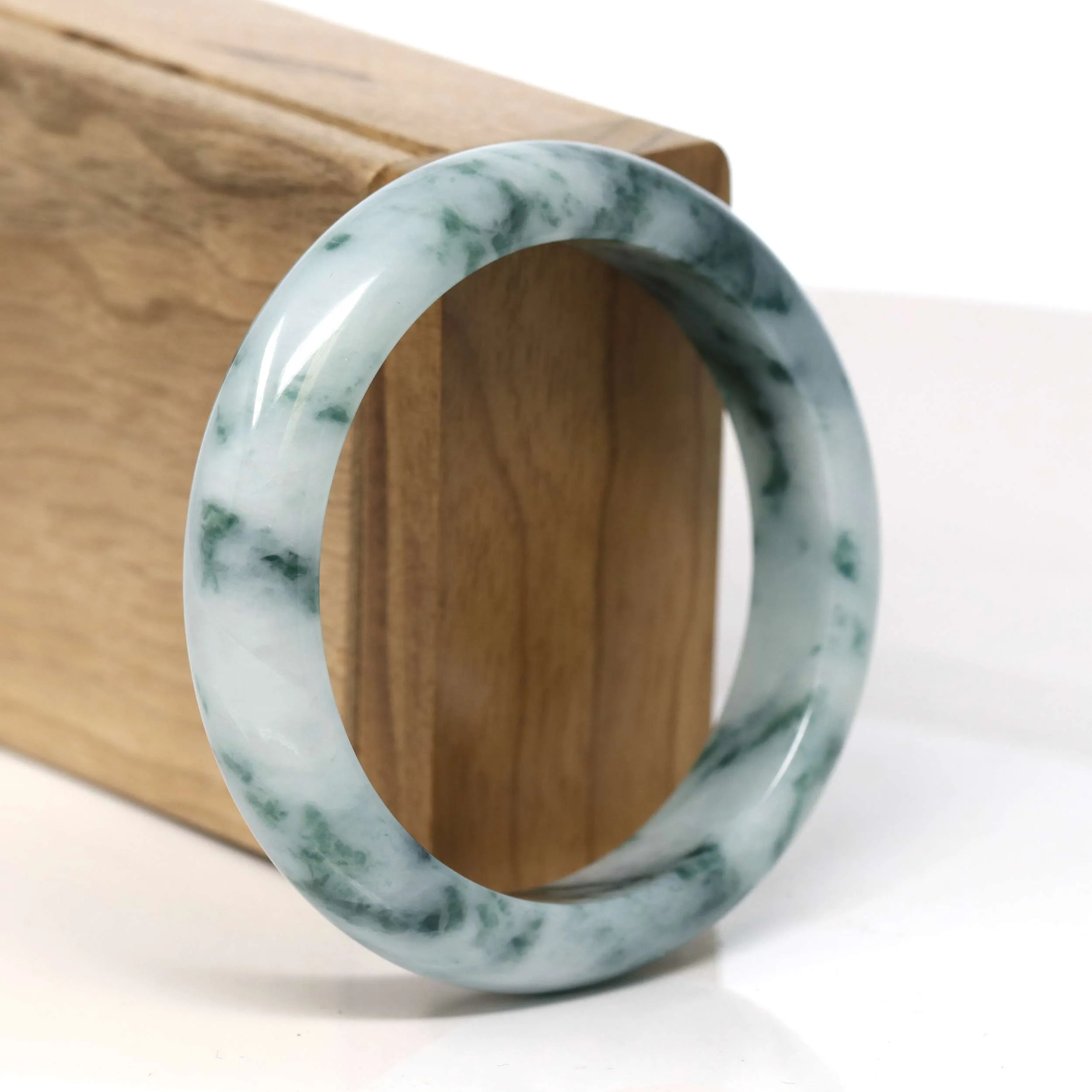 Baikalla "Half Round" Unique Blue Green Jadeite Jade Bangle Bracelet (56.58 mm) #T352