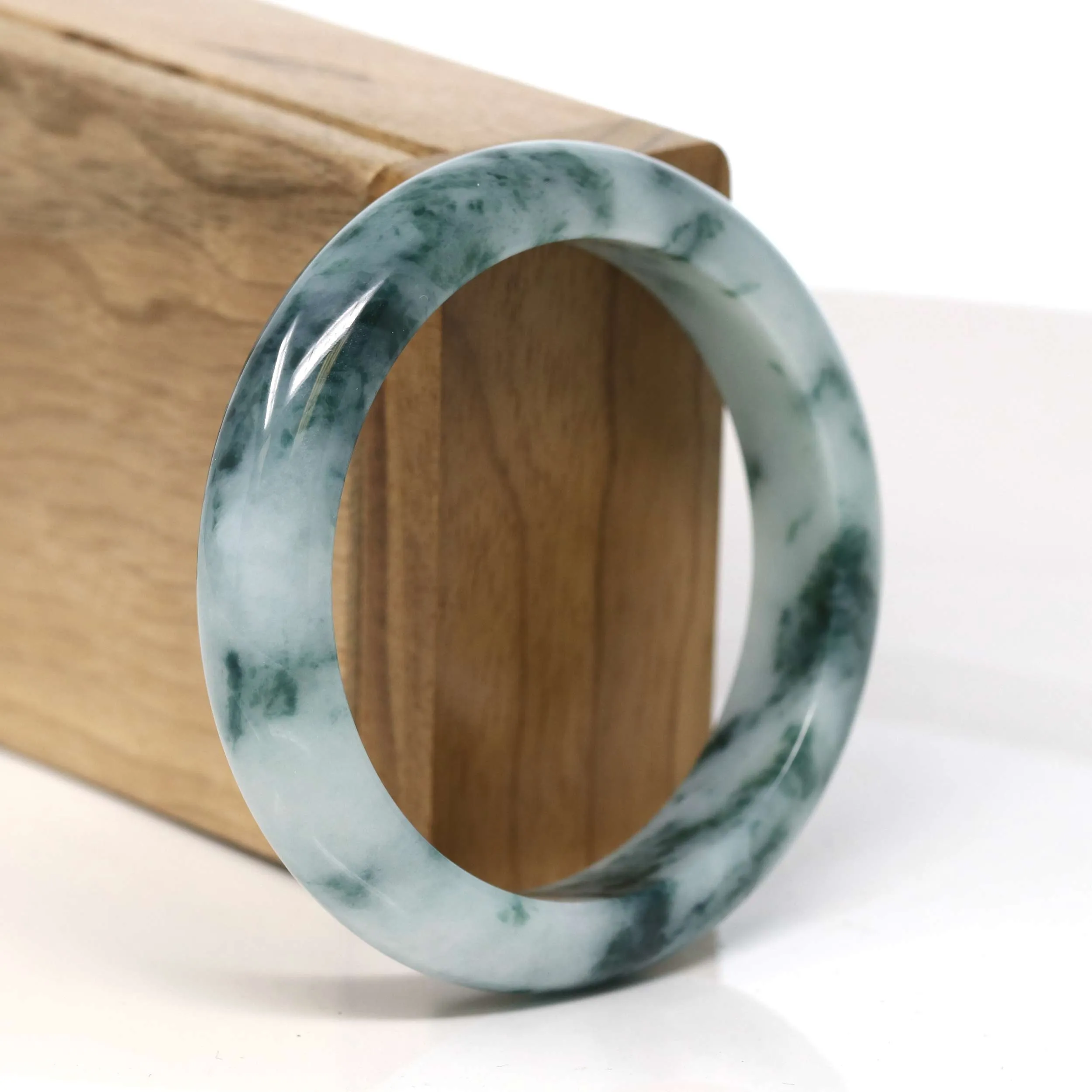 Baikalla "Half Round" Unique Blue Green Jadeite Jade Bangle Bracelet (56.58 mm) #T352
