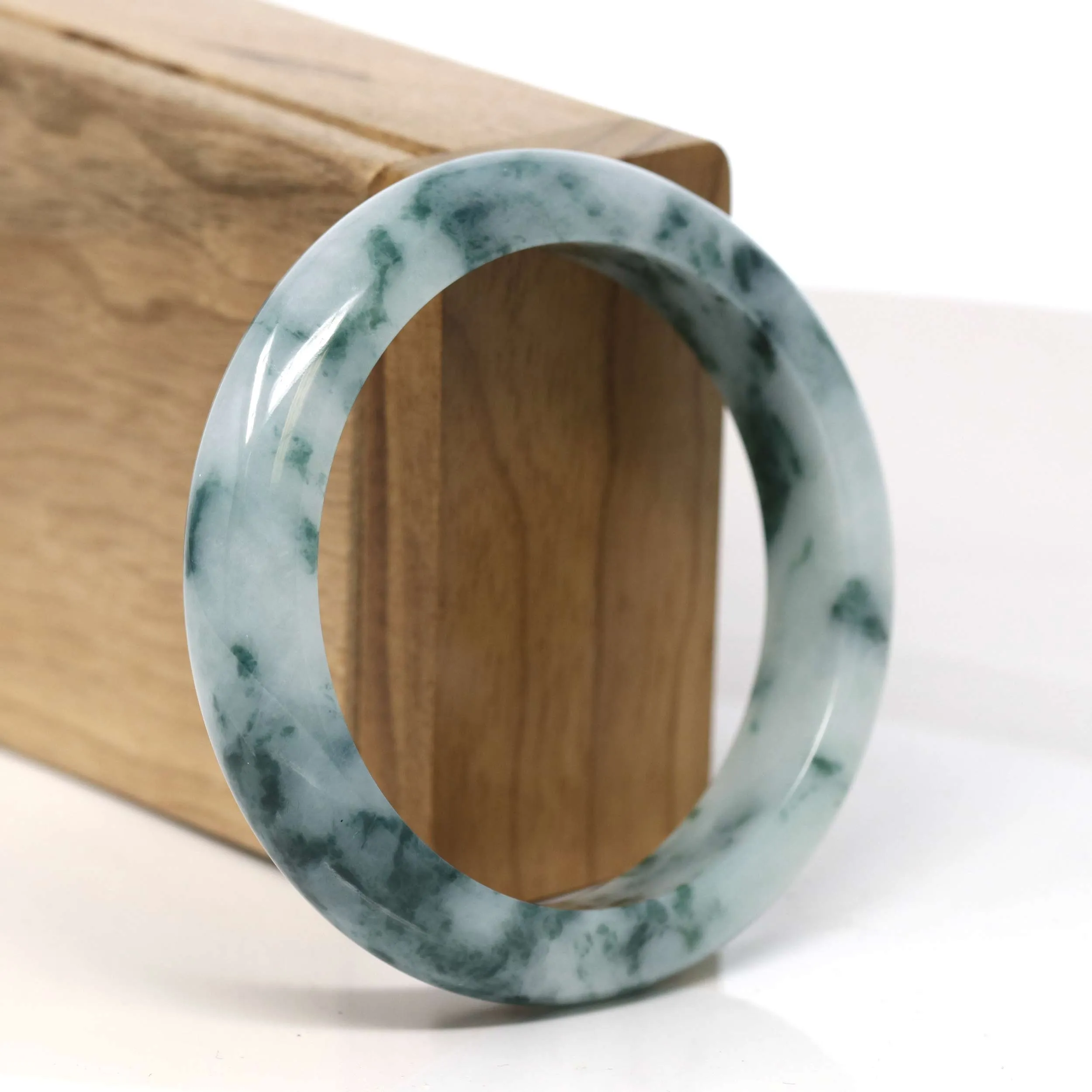 Baikalla "Half Round" Unique Blue Green Jadeite Jade Bangle Bracelet (56.58 mm) #T352