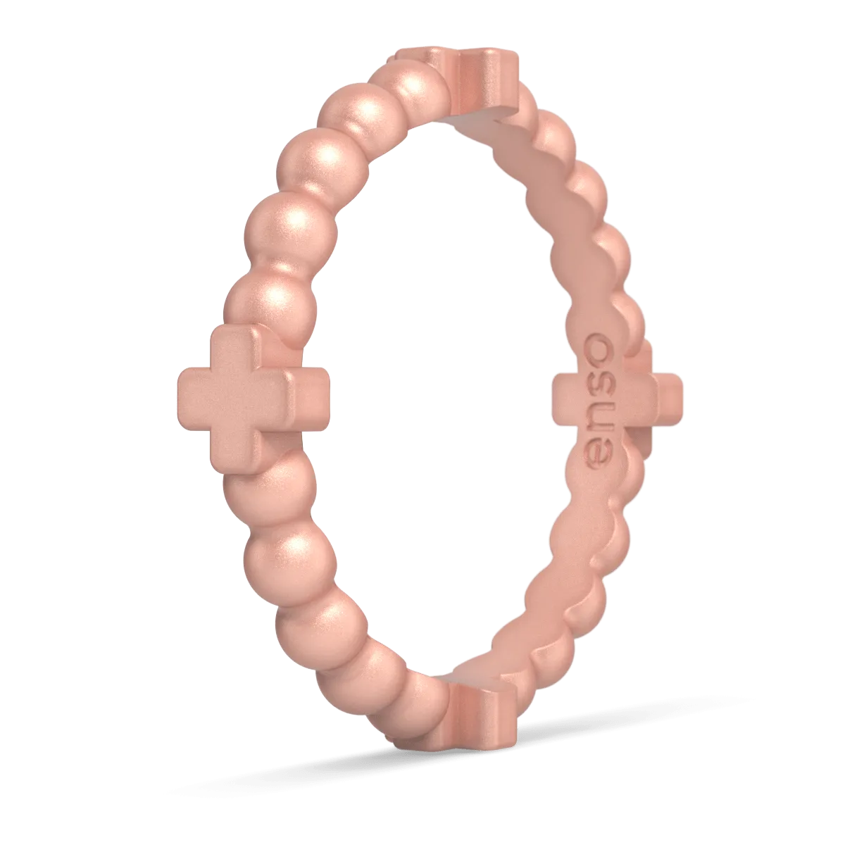 Beaded Cross Stackable Silicone Ring - Metallic Rose Gold