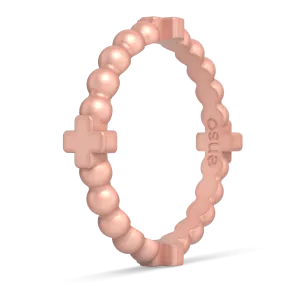 Beaded Cross Stackable Silicone Ring - Metallic Rose Gold