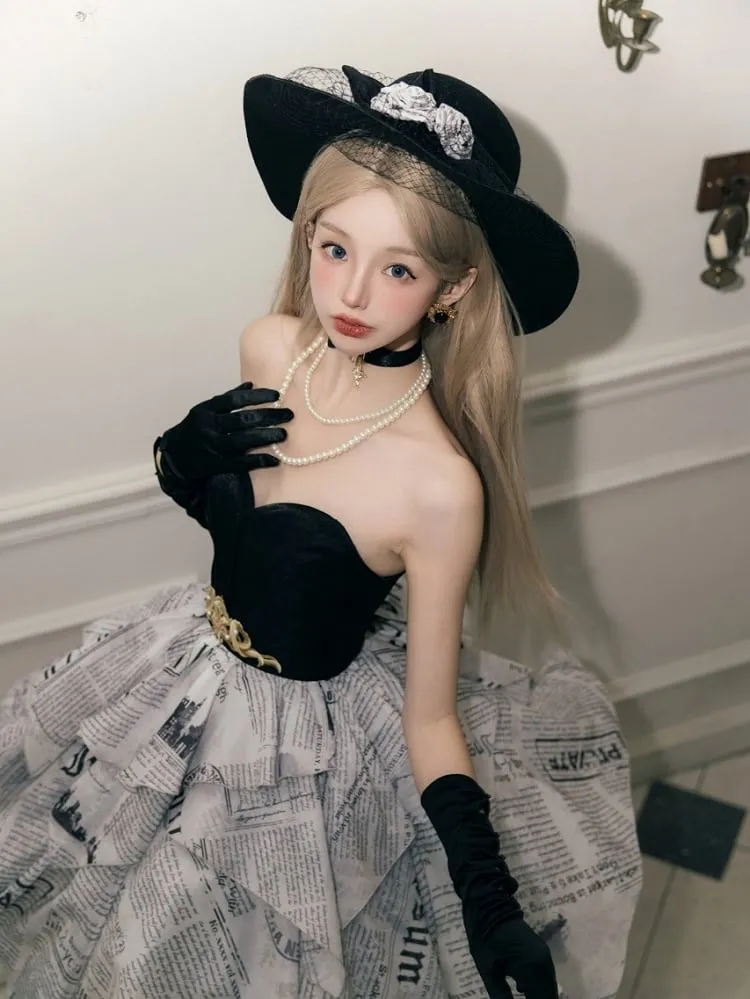 Black Choker with White Artificial Pearl Necklace