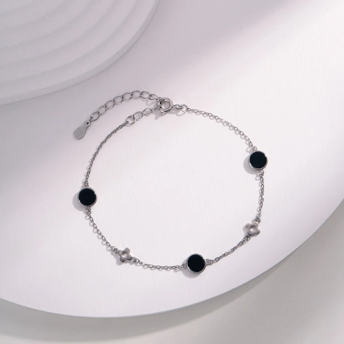 Black Onyx 4 Leaf Clover Charm Bracelet
