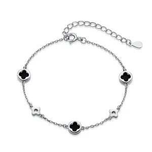 Black Onyx 4 Leaf Clover Charm Bracelet