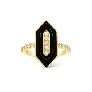 Black Onyx & Diamond Deco Ring