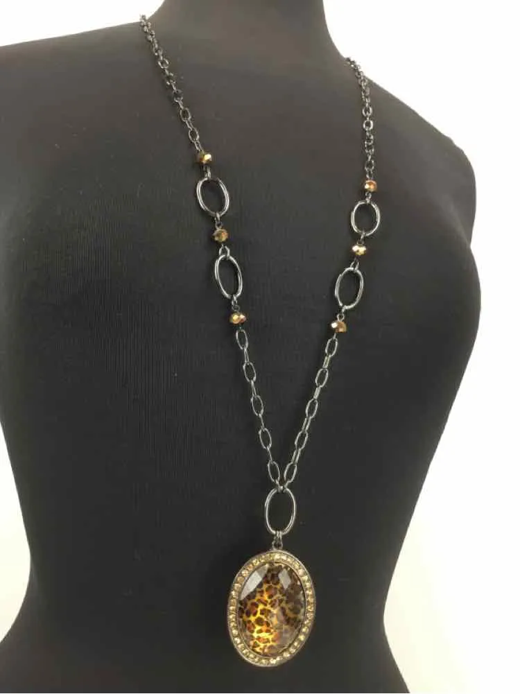 Black/Amber Pendant Long Necklace