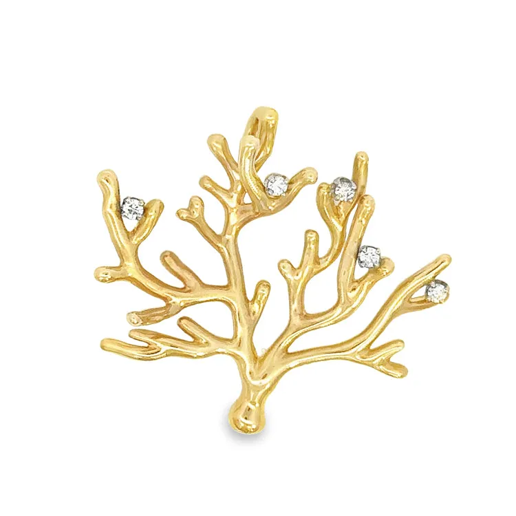 Branch Coral Pendant, 14Kt & Diamonds
