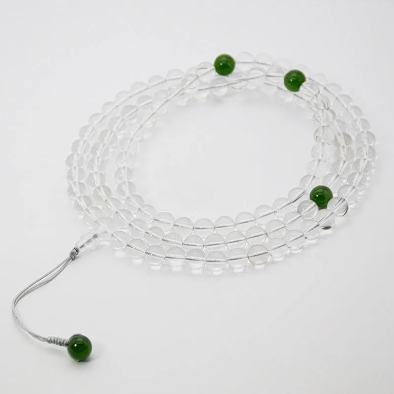 Buddha Stones 108 Beads White Crystal Jade Meditation Bracelet Mala
