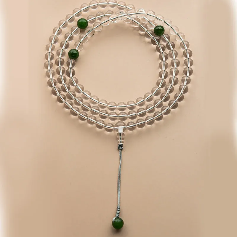 Buddha Stones 108 Beads White Crystal Jade Meditation Bracelet Mala