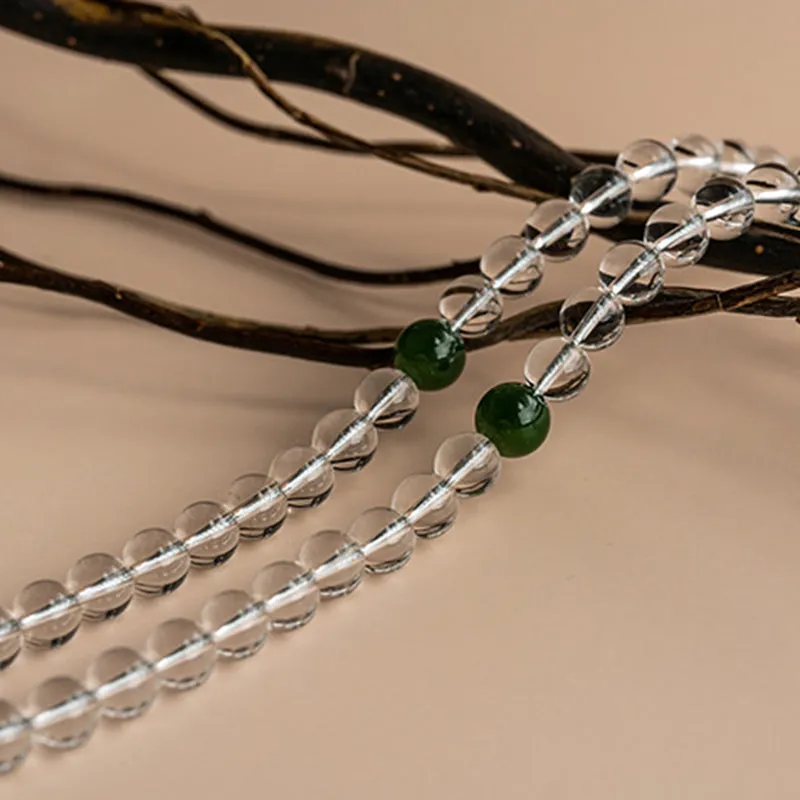 Buddha Stones 108 Beads White Crystal Jade Meditation Bracelet Mala