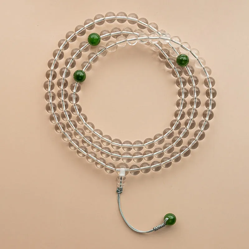 Buddha Stones 108 Beads White Crystal Jade Meditation Bracelet Mala