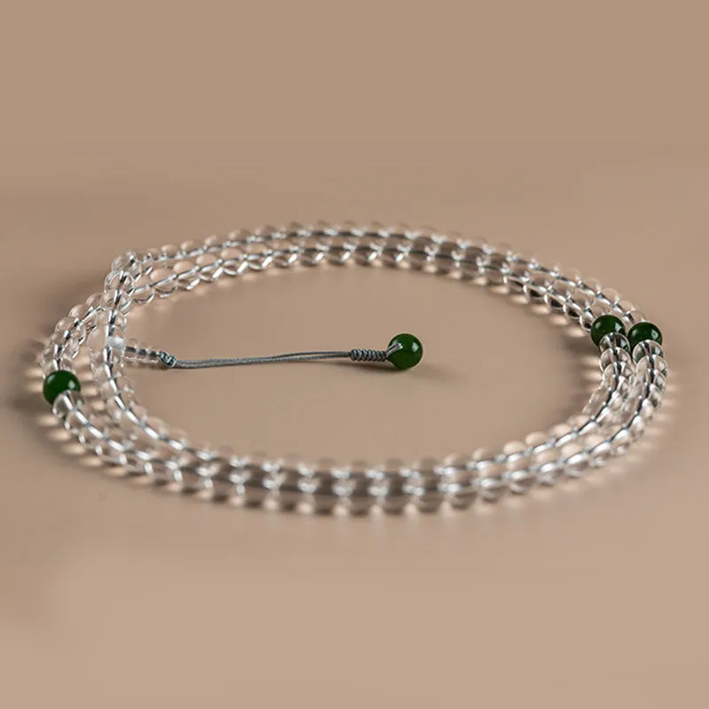 Buddha Stones 108 Beads White Crystal Jade Meditation Bracelet Mala