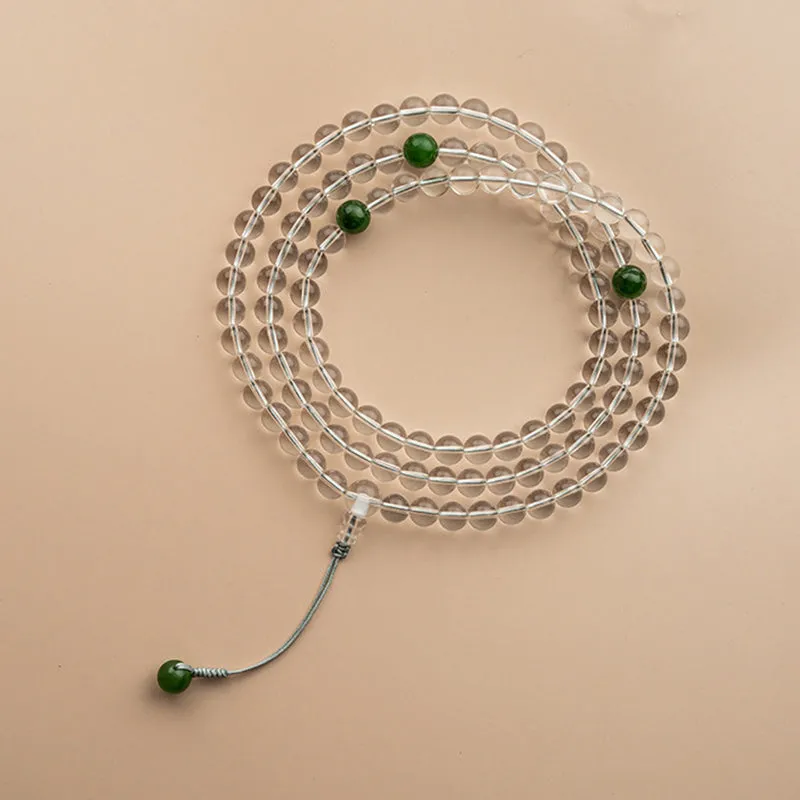Buddha Stones 108 Beads White Crystal Jade Meditation Bracelet Mala