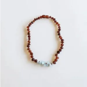 Canyonleaf Kids Raw Cognac Amber   Raw Aquamarine Necklace