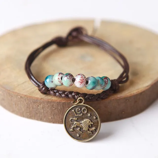 Ceramic Beads &amp Wax Rope Zodiac Bracelet