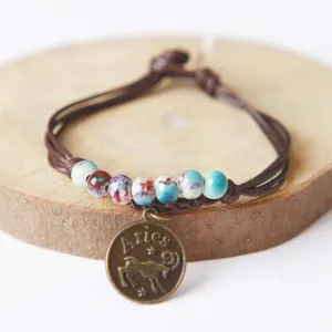 Ceramic Beads &amp Wax Rope Zodiac Bracelet