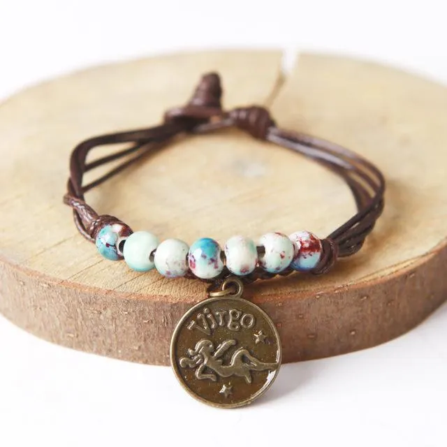 Ceramic Beads &amp Wax Rope Zodiac Bracelet
