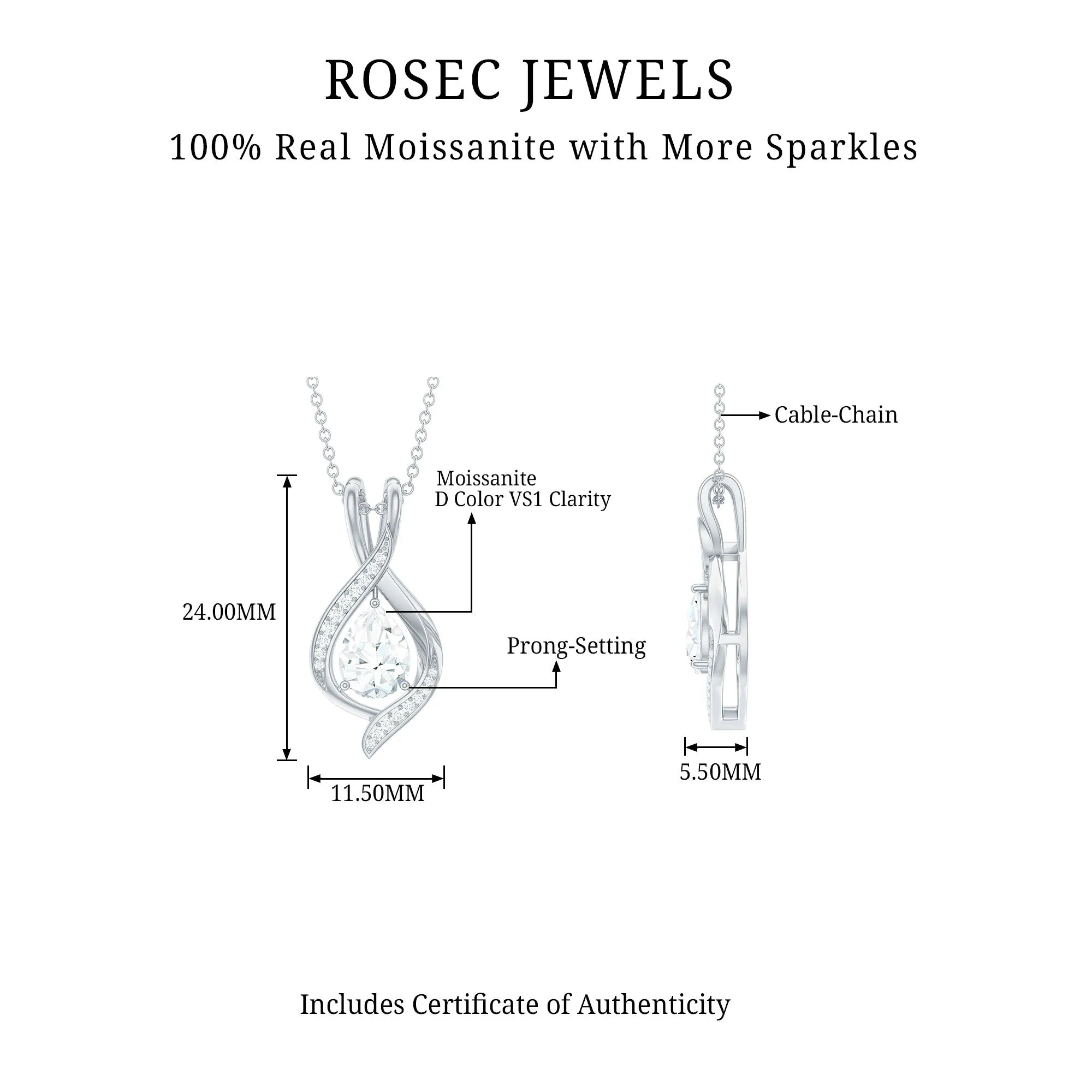 Certified Moissanite Classic Teardrop Pendant