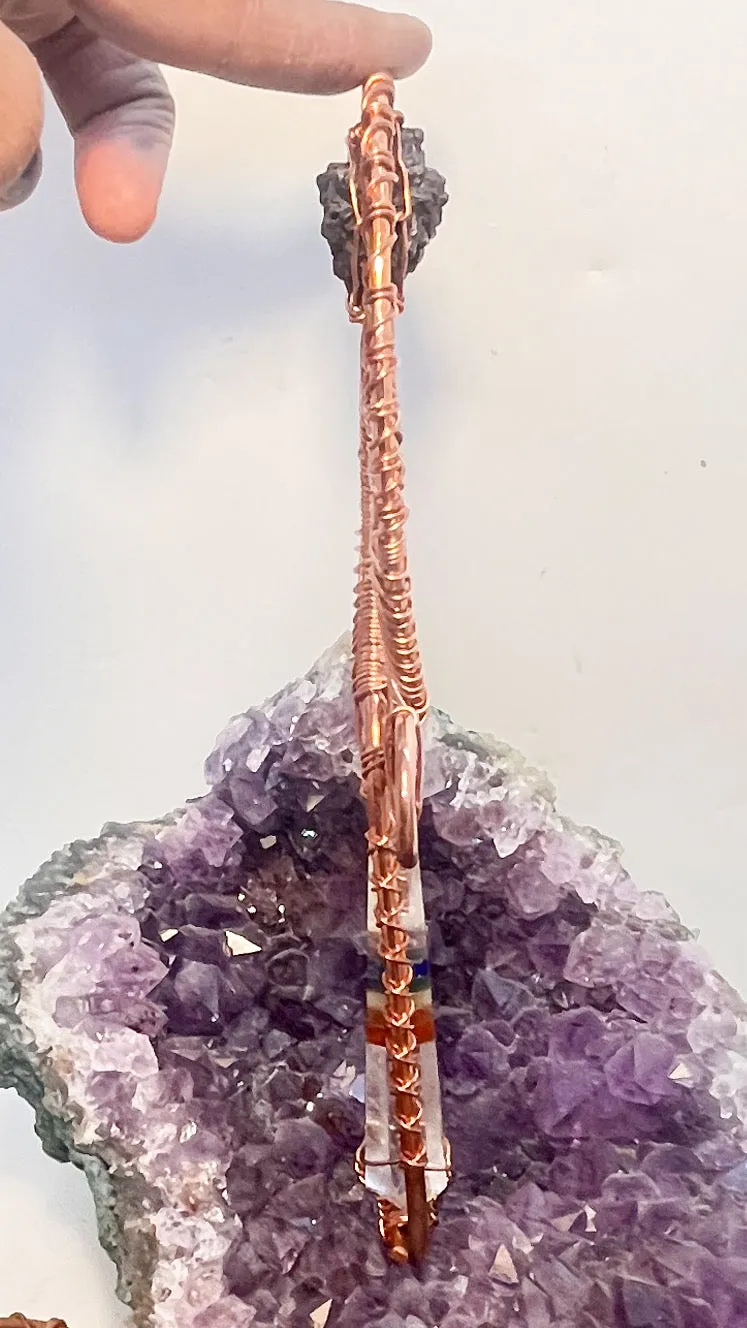 Chakra Crystal Vogel and Prophecy Stone Handheld Copper Ankh