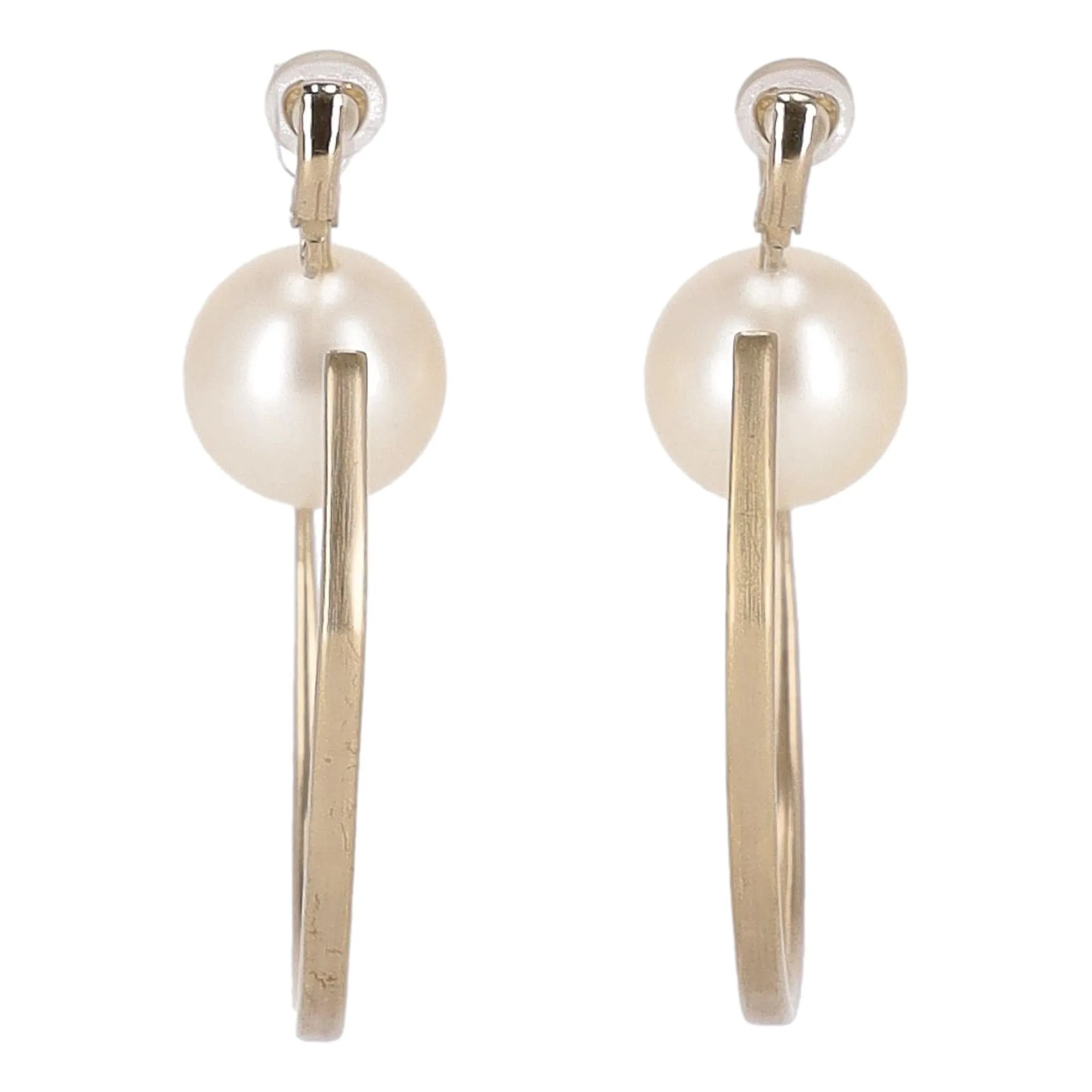 Chanel Pearl Detail Oversized Hoop Earrings