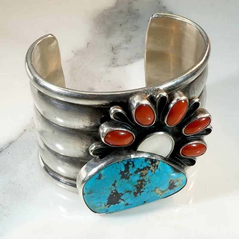 Cheerful Sunrise Cuff of Colorful Stones & Sterling Silver
