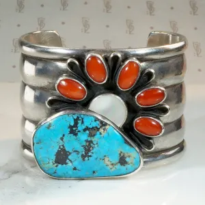 Cheerful Sunrise Cuff of Colorful Stones & Sterling Silver