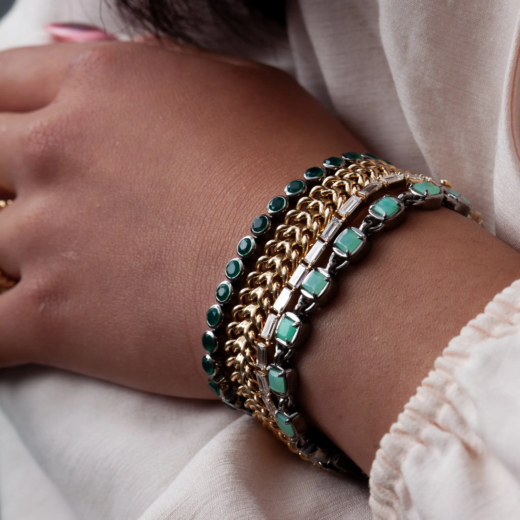 Chrysoprase 3D Tile Chain Bracelet